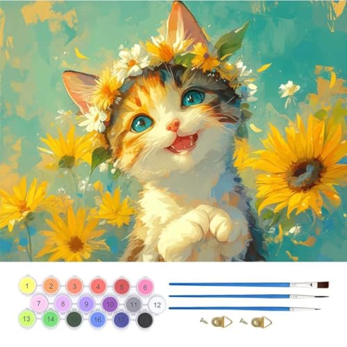 Niedlich Katze Malen Nach Zahlen,Paint by Numbers Malen Nach Zahlen Adult Kit,Groß DIY Handgemalt Ölgemälde Kit für Anfänger Mit Pinsels Acrylfarbe,für Home Décor Geschenke 30x40cm (No Frame) T-869 von generic