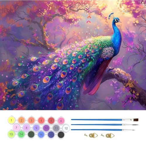 Pfau Baum Malen Nach Zahlen, Paint by Numbers Malen Nach Zahlen Adult Kit, Groß DIY Handgemalt Ölgemälde Kit für Anfänger Mit Pinsels Und Acrylfarbe, für Home Décor Geschenke 90x110cm (No Frame) T-839 von generic