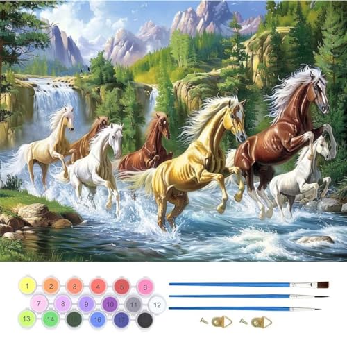 Pferd Wasserfall Malen Nach Zahlen,Paint by Numbers Malen Nach Zahlen Adult Kit,Groß DIY Handgemalt Ölgemälde Leinwand Kit für Anfänger Mit Pinsels Acrylfarbe,für Home Décor 100x120cm (No Frame) T-747 von generic