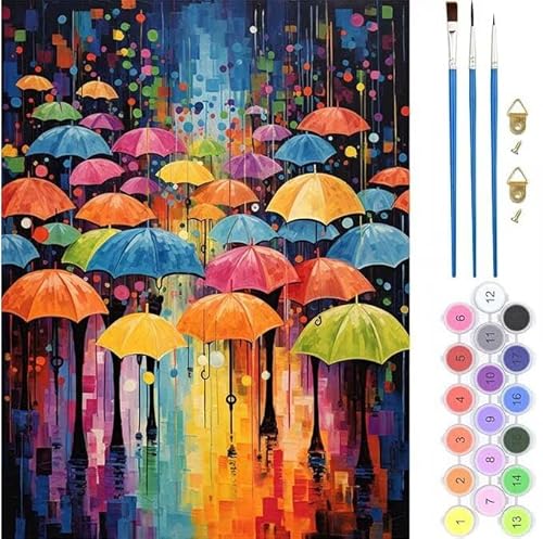 Regenschirm Buntes Malen Nach Zahlen,Paint by Numbers Malen Nach Zahlen Adult Kit,Groß DIY Handgemalt Ölgemälde Leinwand Kit für Anfänger Mit Pinsels Acrylfarbe,für Home Décor 70x90cm (No Frame) T-435 von generic