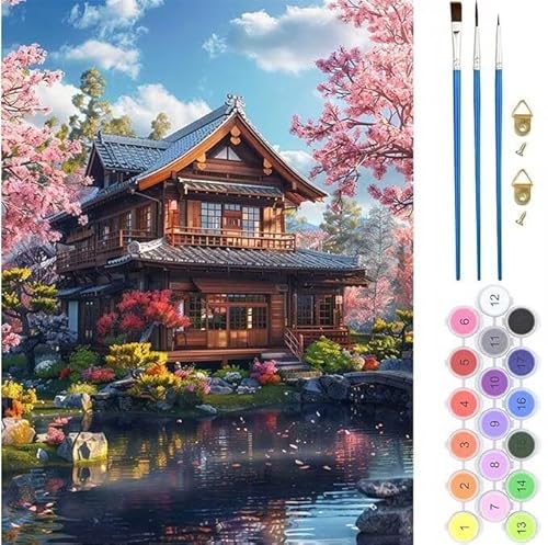 Retro Japanisch Malen Nach Zahlen,Paint by Numbers Malen Nach Zahlen Adult Kit,Groß DIY Handgemalt Ölgemälde Kit für Anfänger Mit Pinsels Acrylfarbe,für Home Décor Geschenke 60x75cm (No Frame) T-324 von generic