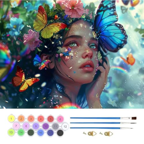 Schmetterling Mädchen Malen Nach Zahlen,Paint by Numbers Malen Nach Zahlen Adult Kit,Groß DIY Handgemalt Ölgemälde Kit für Anfänger Mit Pinsels Und Acrylfarbe,für Home Décor 50x65cm (No Frame) T-881 von generic