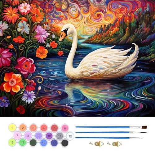 Schwan Gekritzel Malen Nach Zahlen,Paint by Numbers Malen Nach Zahlen Adult Kit,Groß DIY Handgemalt Ölgemälde Leinwand Kit für Anfänger Mit Pinsels Acrylfarbe,für Home Décor 40x60cm (No Frame) T-873 von generic