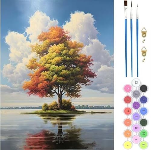 See Baum Malen Nach Zahlen, Paint by Numbers Malen Nach Zahlen Adult Kit, Groß DIY Handgemalt Ölgemälde Kit für Anfänger Mit Pinsels Und Acrylfarbe, für Home Décor Geschenke 100x120cm (No Frame) von generic