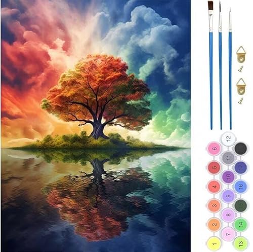 See Baum Malen Nach Zahlen,Paint by Numbers Malen Nach Zahlen Adult Kit,Groß DIY Handgemalt Ölgemälde Leinwand Kit für Anfänger Mit Pinsels Acrylfarbe,für Home Décor Geschenke 50x60cm (No Frame) T-326 von generic