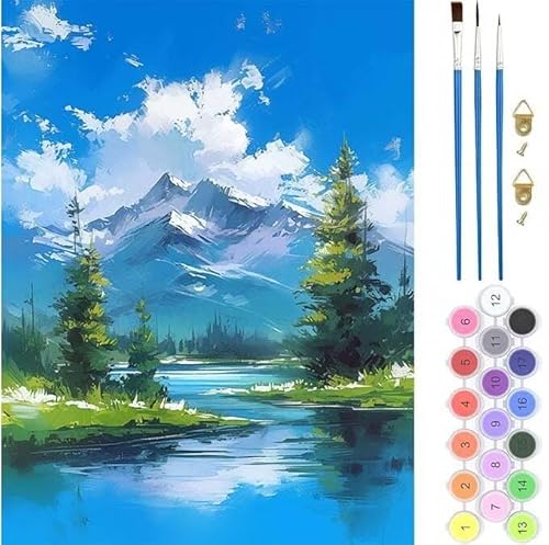 See Berg Malen Nach Zahlen, Paint by Numbers Malen Nach Zahlen Adult Kit, Groß DIY Handgemalt Ölgemälde Kit für Anfänger Mit Pinsels Und Acrylfarbe, für Home Décor Geschenke 90x110cm (No Frame) von generic