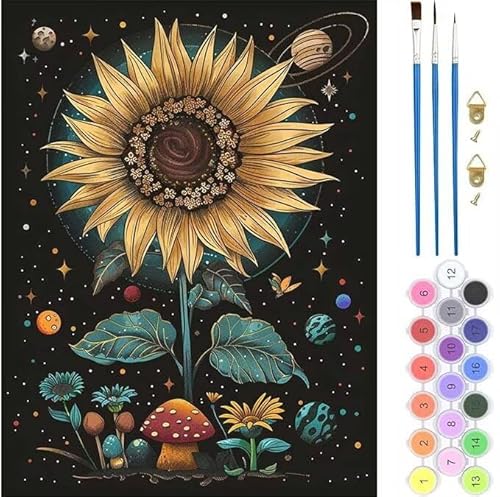 Sonnenblume Malen Nach Zahlen,Paint by Numbers Malen Nach Zahlen Adult Kit,Groß DIY Handgemalt Ölgemälde Kit für Anfänger Mit Pinsels Und Acrylfarbe,für Home Décor Geschenke 60x90cm (No Frame) T-320 von generic