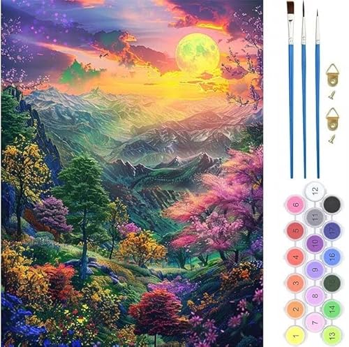 Sonnenuntergang Berg Malen Nach Zahlen, Paint by Numbers Malen Nach Zahlen Adult Kit, Groß DIY Handgemalt Ölgemälde Kit für Anfänger Mit Pinsels Und Acrylfarbe, für Home Décor 100x120cm (No Frame) von generic