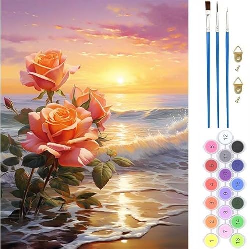 Sonnenuntergang Blume Malen Nach Zahlen,Paint by Numbers Malen Nach Zahlen Adult Kit,Groß DIY Handgemalt Ölgemälde Kit für Anfänger Mit Pinsels Und Acrylfarbe,für Home Décor 30x40cm (No Frame) T-647 von generic