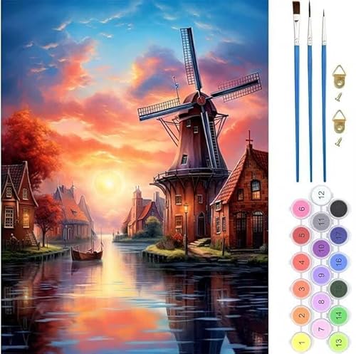 Sonnenuntergang Boot Malen Nach Zahlen, Paint by Numbers Malen Nach Zahlen Adult Kit, Groß DIY Handgemalt Ölgemälde Kit für Anfänger Mit Pinsels Und Acrylfarbe, für Home Décor 30x40cm (No Frame) T-132 von generic