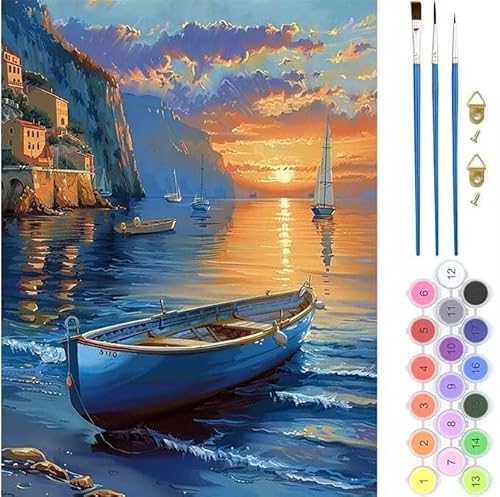 Sonnenuntergang Boot Malen Nach Zahlen, Paint by Numbers Malen Nach Zahlen Adult Kit, Groß DIY Handgemalt Ölgemälde Kit für Anfänger Mit Pinsels Und Acrylfarbe, für Home Décor 30x40cm (No Frame) T-122 von generic