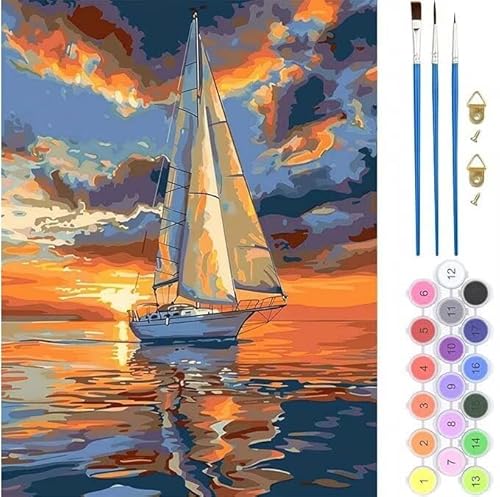 Sonnenuntergang Boot Malen Nach Zahlen, Paint by Numbers Malen Nach Zahlen Adult Kit, Groß DIY Handgemalt Ölgemälde Kit für Anfänger Mit Pinsels Und Acrylfarbe, für Home Décor 30x40cm (No Frame) T-298 von generic