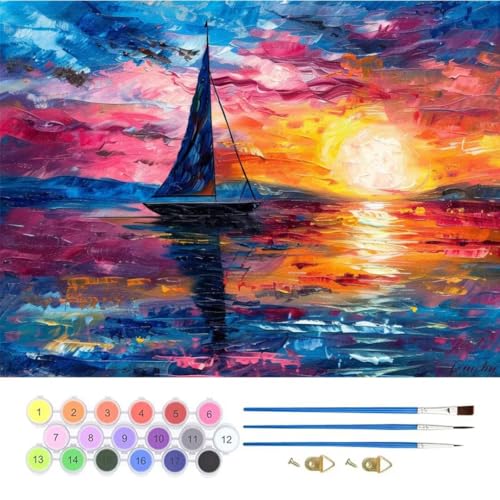 Sonnenuntergang Boot Malen Nach Zahlen, Paint by Numbers Malen Nach Zahlen Adult Kit, Groß DIY Handgemalt Ölgemälde Kit für Anfänger Mit Pinsels Und Acrylfarbe, für Home Décor 30x40cm (No Frame) T-865 von generic