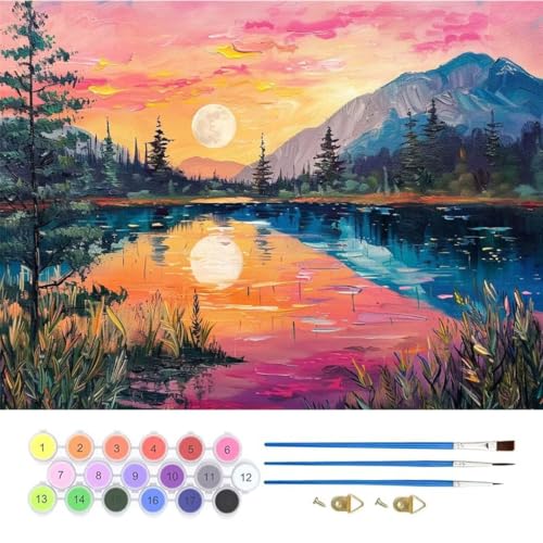 Sonnenuntergang See Malen Nach Zahlen, Paint by Numbers Malen Nach Zahlen Adult Kit, Groß DIY Handgemalt Ölgemälde Kit für Anfänger Mit Pinsels Und Acrylfarbe, für Home Décor 40x50cm (No Frame) T-787 von generic