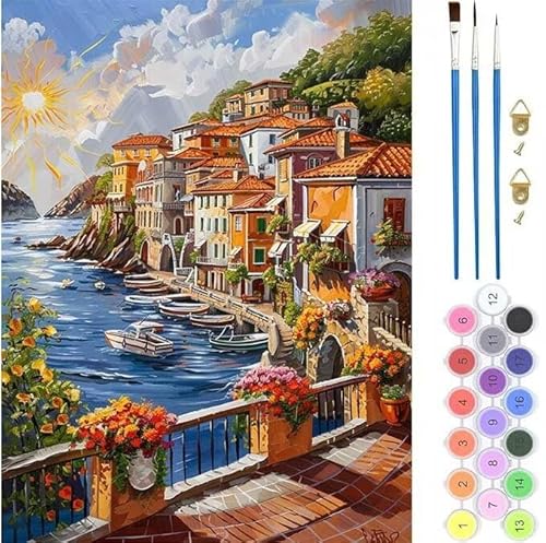 Stadt See Malen Nach Zahlen, Paint by Numbers Malen Nach Zahlen Adult Kit, Groß DIY Handgemalt Ölgemälde Kit für Anfänger Mit Pinsels Und Acrylfarbe, für Home Décor Geschenke 100x120cm (No Frame) von generic