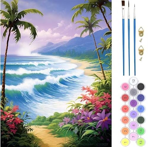 Strand Wellen Malen Nach Zahlen, Paint by Numbers Malen Nach Zahlen Adult Kit, Groß DIY Handgemalt Ölgemälde Kit für Anfänger Mit Pinsels Acrylfarbe, für Home Décor Geschenke 70x90cm (No Frame) T-433 von generic