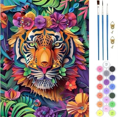 Tiger Blume Malen Nach Zahlen,Paint by Numbers Malen Nach Zahlen Adult Kit,Groß DIY Handgemalt Ölgemälde Kit für Anfänger Mit Pinsels Und Acrylfarbe,für Home Décor Geschenke 30x40cm (No Frame) T-322 von generic