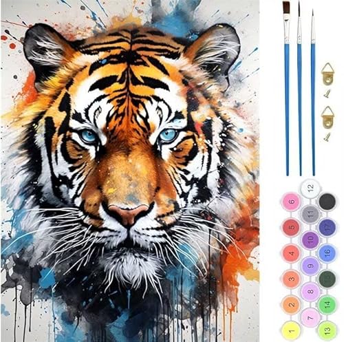 Tiger Gekritzel Malen Nach Zahlen, Paint by Numbers Malen Nach Zahlen Adult Kit, Groß DIY Handgemalt Ölgemälde Kit für Anfänger Mit Pinsels Und Acrylfarbe, für Home Décor Geschenke 30x40cm (No Frame) von generic