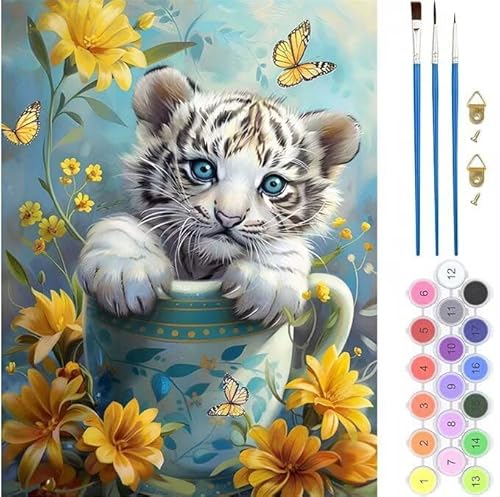 Tiger Schmetterling Malen Nach Zahlen, Paint by Numbers Malen Nach Zahlen Adult Kit, Groß DIY Handgemalt Ölgemälde Kit für Anfänger Mit Pinsels Und Acrylfarbe, für Home Décor 90x110cm (No Frame) T-449 von generic