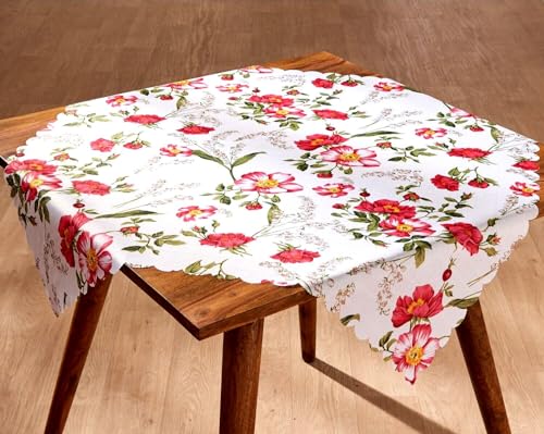 Tischdecke Tischtuch Mitteldecke Tischläufer rot weiß Blumen 85 x 85 cm von generic