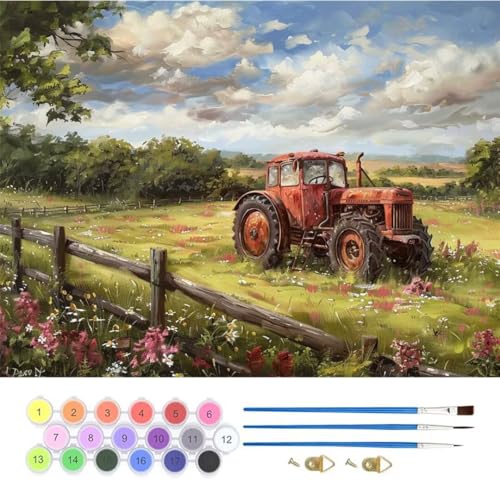 Traktor Malen Nach Zahlen,Paint by Numbers Malen Nach Zahlen Adult Kit,Groß DIY Handgemalt Ölgemälde Leinwand Kit für Anfänger Mit Pinsels Acrylfarbe,für Home Décor Geschenke 40x60cm (No Frame) T-827 von generic