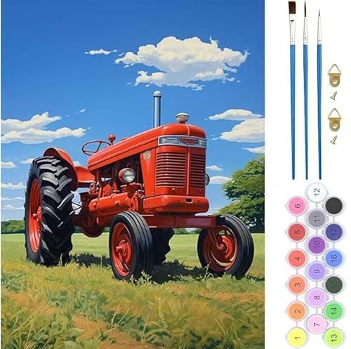 Traktor Malen Nach Zahlen,Paint by Numbers Malen Nach Zahlen Adult Kit,Groß DIY Handgemalt Ölgemälde Leinwand Kit für Anfänger Mit Pinsels Und Acrylfarbe,für Home Décor Geschenke 70x90cm (No Frame) von generic