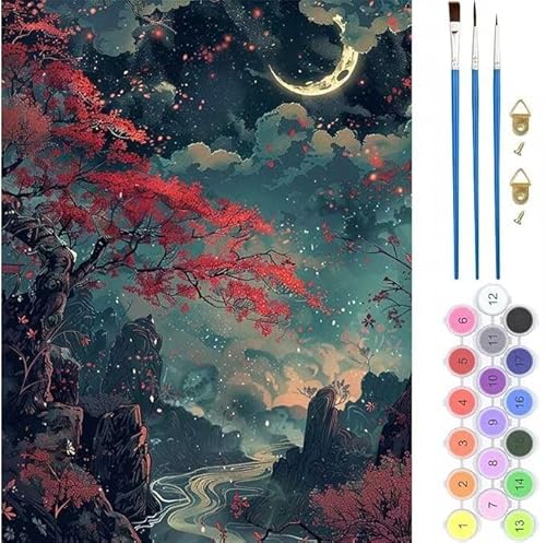 Traum Mond Malen Nach Zahlen, Paint by Numbers Malen Nach Zahlen Adult Kit, Groß DIY Handgemalt Ölgemälde Kit für Anfänger Mit Pinsels Und Acrylfarbe, für Home Décor Geschenke 30x40cm (No Frame) T-316 von generic