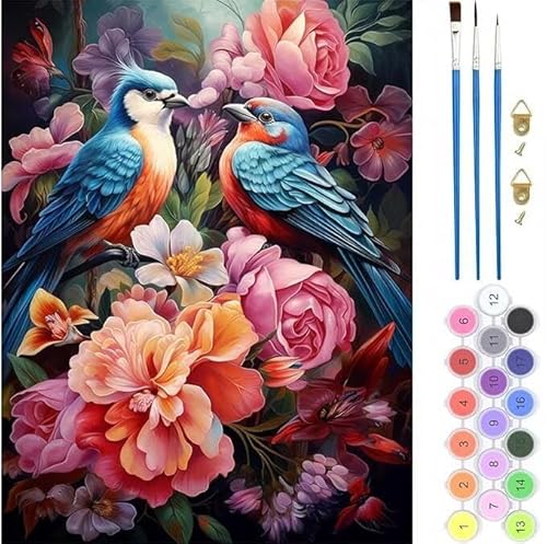 Vogel Blume Malen Nach Zahlen, Paint by Numbers Malen Nach Zahlen Adult Kit, Groß DIY Handgemalt Ölgemälde Kit für Anfänger Mit Pinsels Und Acrylfarbe, für Home Décor Geschenke 100x120cm (No Frame) von generic