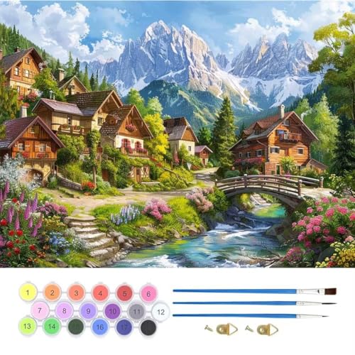 Wald Stadt Malen Nach Zahlen, Paint by Numbers Malen Nach Zahlen Adult Kit, Groß DIY Handgemalt Ölgemälde Kit für Anfänger Mit Pinsels Und Acrylfarbe, für Home Décor Geschenke 50x60cm (No Frame) T-775 von generic