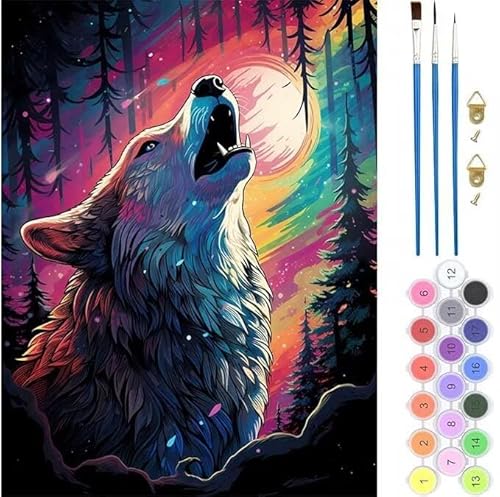 Wald Wolf Malen Nach Zahlen, Paint by Numbers Malen Nach Zahlen Adult Kit, Groß DIY Handgemalt Ölgemälde Kit für Anfänger Mit Pinsels Und Acrylfarbe, für Home Décor Geschenke 100x120cm (No Frame) von generic