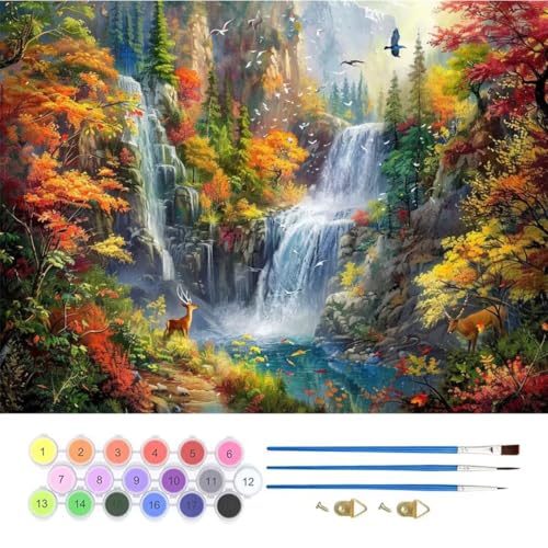 Wasserfall Wald Malen Nach Zahlen,Paint by Numbers Malen Nach Zahlen Adult Kit,Groß DIY Handgemalt Ölgemälde Kit für Anfänger Mit Pinsels Acrylfarbe,für Home Décor Geschenke 40x50cm (No Frame) T-707 von generic