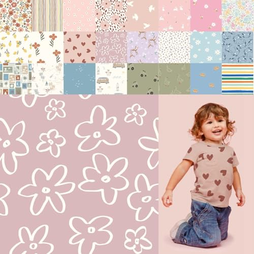 Baumwolljersey bedruckt, Jersey Stoff Meterware Sommer, Jerseystoff Blumen - Strickjersey Kinderdrucke - Stretchstoff Mädchen, BW-Jersey Jungs *ab 50cm, Farbe: 80-A91-008 Blumen von generisch