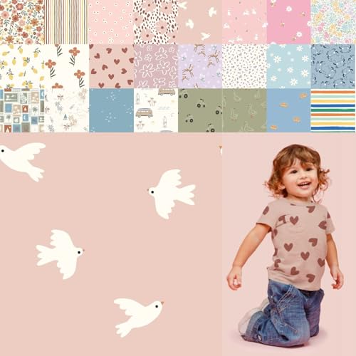 Baumwolljersey bedruckt, Jersey Stoff Meterware Sommer, Jerseystoff Blumen - Strickjersey Kinderdrucke - Stretchstoff Mädchen, BW-Jersey Jungs *ab 50cm, Farbe: 80-A91-009 Vögel von generisch