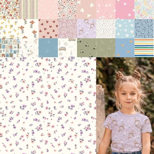 Baumwolljersey bedruckt, Jersey Stoff Meterware Sommer, Jerseystoff Blumen - Strickjersey Kinderdrucke - Stretchstoff Mädchen, BW-Jersey Jungs *ab 50cm, Farbe: 80-A91-012 Blümchen von generisch