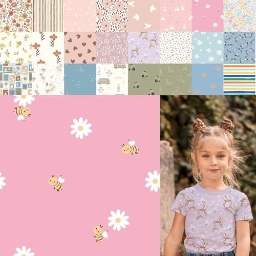 Baumwolljersey bedruckt, Jersey Stoff Meterware Sommer, Jerseystoff Blumen - Strickjersey Kinderdrucke - Stretchstoff Mädchen, BW-Jersey Jungs *ab 50cm, Farbe: 80-A91-013 Bienen von generisch