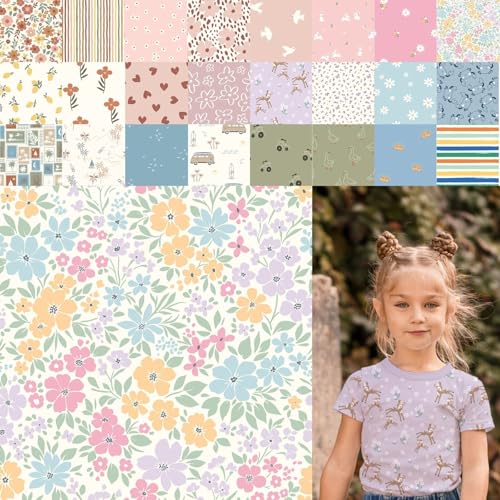 Baumwolljersey bedruckt, Jersey Stoff Meterware Sommer, Jerseystoff Blumen - Strickjersey Kinderdrucke - Stretchstoff Mädchen, BW-Jersey Jungs *ab 50cm, Farbe: 80-A91-014 Wiese von generisch