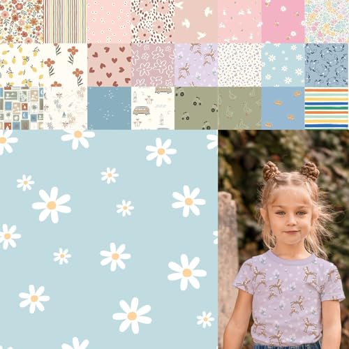 Baumwolljersey bedruckt, Jersey Stoff Meterware Sommer, Jerseystoff Blumen - Strickjersey Kinderdrucke - Stretchstoff Mädchen, BW-Jersey Jungs *ab 50cm, Farbe: 80-A91-015 Gänseblümchen von generisch