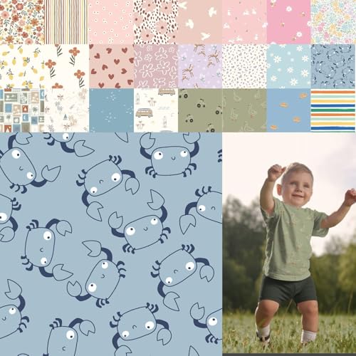 Baumwolljersey bedruckt, Jersey Stoff Meterware Sommer, Jerseystoff Blumen - Strickjersey Kinderdrucke - Stretchstoff Mädchen, BW-Jersey Jungs *ab 50cm, Farbe: 80-A91-017 Krebse von generisch