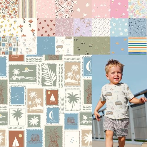 Baumwolljersey bedruckt, Jersey Stoff Meterware Sommer, Jerseystoff Blumen - Strickjersey Kinderdrucke - Stretchstoff Mädchen, BW-Jersey Jungs *ab 50cm, Farbe: 80-A91-022 Urlaubsfotos von generisch