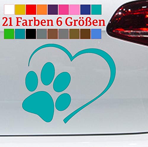 generisch Herz mit Pfote Aufkleber Hund Katze Tatze Labrador Retriever Terrier Mops Pudel in 6 Größen und 21 Farben von generisch