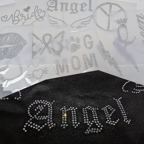 Genio Cristal 10 Blatt Hotfix Kristall Strass Transfers, Maschinenwaschbare Bügelapplikationen mit Engel Braut Herz Hund Mama Peace Lightning Schmetterling für DIY T-Shirts Hoodies Taschen Stoff von genio cristal