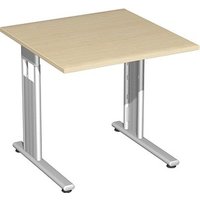 geramöbel Flex Schreibtisch ahorn quadratisch, C-Fuß-Gestell silber 80,0 x 80,0 cm von geramöbel