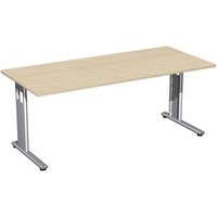 geramöbel Flex Schreibtisch ahorn rechteckig, C-Fuß-Gestell silber 180,0 x 80,0 cm von geramöbel