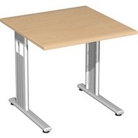 geramöbel Flex Schreibtisch buche quadratisch, C-Fuß-Gestell silber 80,0 x 80,0 cm von geramöbel