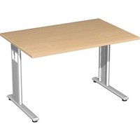 geramöbel Flex Schreibtisch buche rechteckig, C-Fuß-Gestell silber 120,0 x 80,0 cm von geramöbel