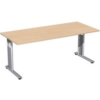 geramöbel Flex Schreibtisch buche rechteckig, C-Fuß-Gestell silber 180,0 x 80,0 cm von geramöbel