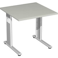 geramöbel Flex Schreibtisch lichtgrau quadratisch, C-Fuß-Gestell silber 80,0 x 80,0 cm von geramöbel