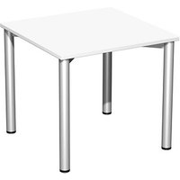 geramöbel Flex Schreibtisch weiß, silber quadratisch, 4-Fuß-Gestell silber 80,0 x 80,0 cm von geramöbel