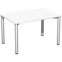 geramöbel Flex Schreibtisch weiß, silber rechteckig, 4-Fuß-Gestell silber 120,0 x 80,0 cm von geramöbel