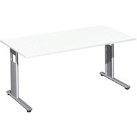 geramöbel Flex Schreibtisch weiß rechteckig, C-Fuß-Gestell silber 160,0 x 80,0 cm von geramöbel